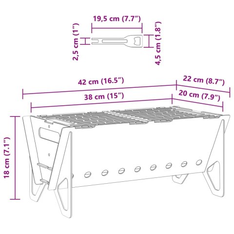 OGNISKO CAMPINGOWE 42 X 22 X 18 CM STAL NIERDZEWNA SREBRNY