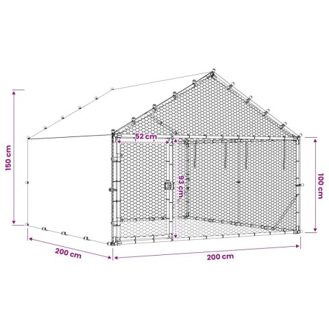 KURNIK Z DACHEM SREBRNY 200X200X150CM STAL OCYNKOWANA