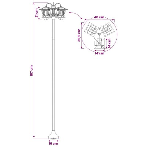 LAMPION Z 3 GŁOWICAMI CZARNY 16X16X187CM ALUMINIUM I ABS