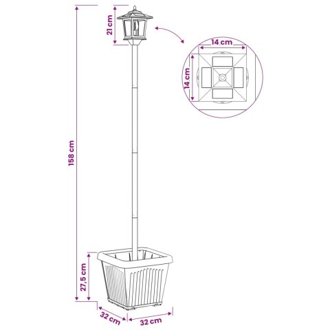 LAMPKA SOLARNA Z DONICĄ WITH LED BULB CZARNY 32X32X158CM
