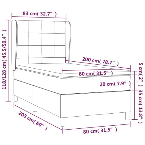 ŁÓŻKO KONTYNENTALNE Z MATERACEM CZARNE TKANINA 80X200CM