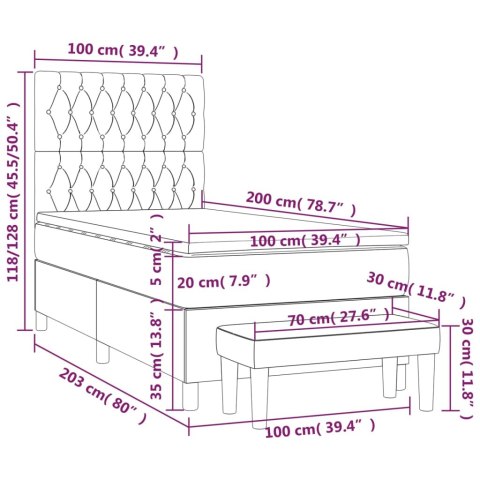 ŁÓŻKO KONTYNENTALNE Z MATERACEM 100X200CM JASNOSZARE TKANINA