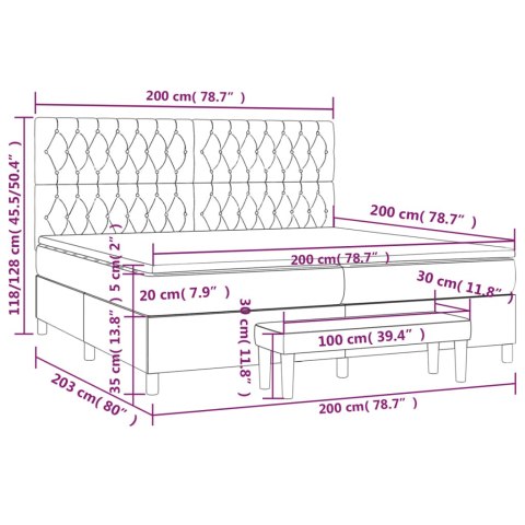 ŁÓŻKO KONTYNENTALNE Z MATERACEM 200X200CM JASNOSZARE TKANINA
