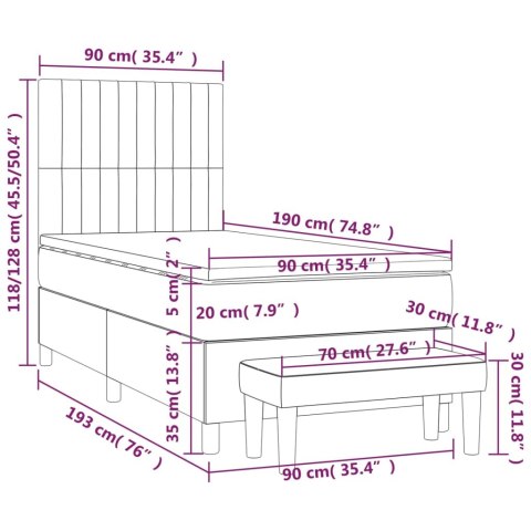 ŁÓŻKO KONTYNENTALNE Z MATERACEM JASNOSZARE TKANINA 90X190CM
