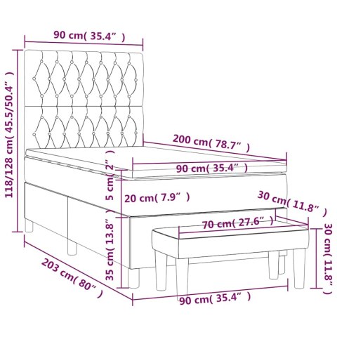 ŁÓŻKO KONTYNENTALNE Z MATERACEM 90X200CM CZARNE TKANINA
