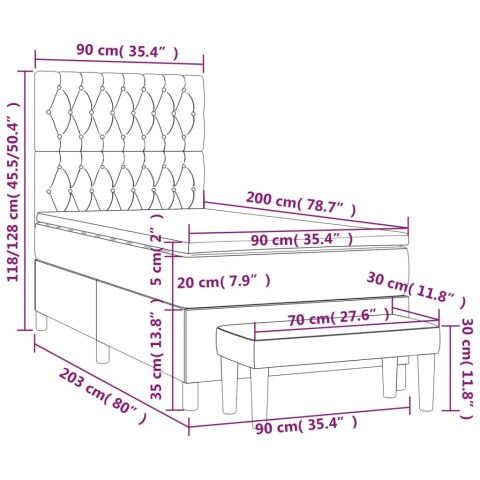 ŁÓŻKO KONTYNENTALNE Z MATERACEM 90X200CM TKANINA CIEMNOSZARA