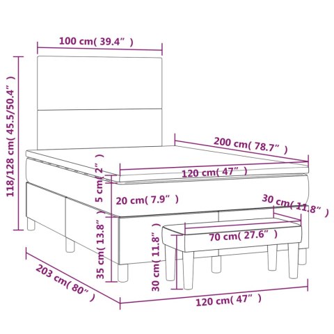 ŁÓŻKO KONTYNENTALNE Z MATERACEM 120X200CM CIEMNOSZARE AKSAMIT