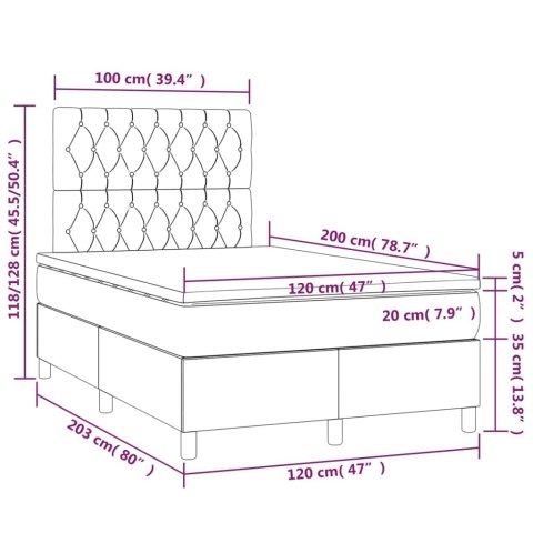 ŁÓŻKO KONTYNENTALNE Z MATERACEM 120X200CM CIEMNOSZARA TKANINA