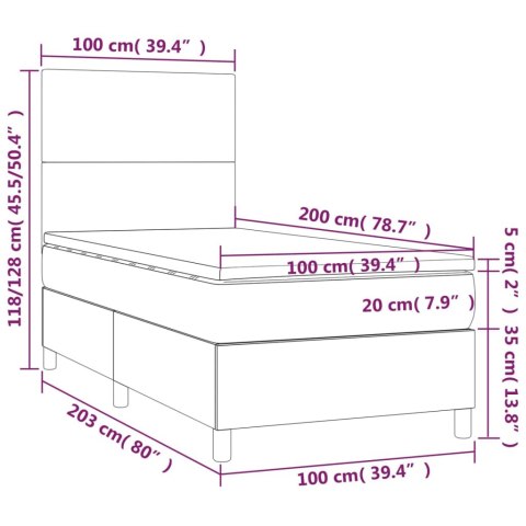ŁÓŻKO KONTYNENTALNE Z MATERACEM 100X200CM JASNOSZARE AKSAMIT