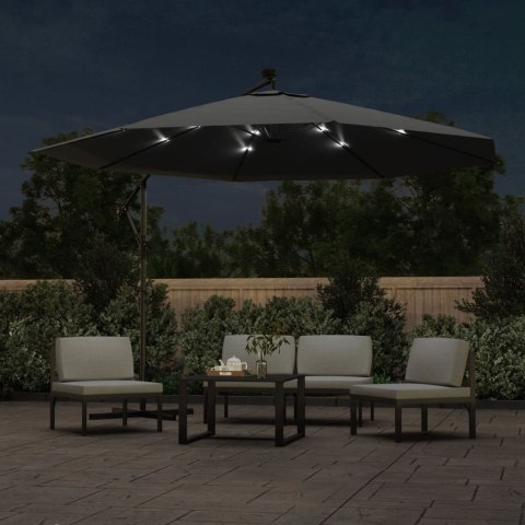 PARASOL WISZĄCY Z LED I METALOWYM SŁUPKIEM 350CM ANTRACYTOWY