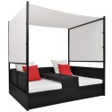 LEŻANKA OGRODOWA Z ZADASZENIEM CZARNA 190X130CM RATTAN PE