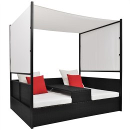 LEŻANKA OGRODOWA Z ZADASZENIEM CZARNA 190X130CM RATTAN PE