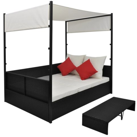 LEŻANKA OGRODOWA Z ZADASZENIEM CZARNA 190X130CM RATTAN PE