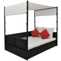 LEŻANKA OGRODOWA Z ZADASZENIEM CZARNA 190X130CM RATTAN PE