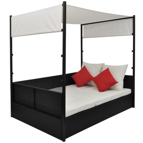 LEŻANKA OGRODOWA Z ZADASZENIEM CZARNA 190X130CM RATTAN PE
