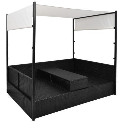 LEŻANKA OGRODOWA Z ZADASZENIEM CZARNA 190X130CM RATTAN PE