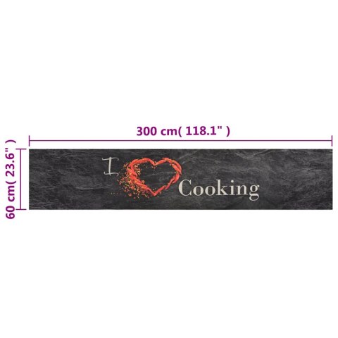 DYWANIK KUCHENNY WZÓR Z NAPISEM COOKING CZARNY 60X300CM