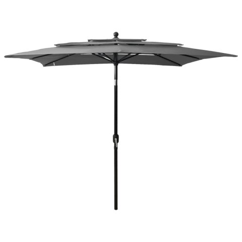 3-POZIOMOWY PARASOL NA ALUMINIOWYM SŁUPKU ANTRACYT 2,5X2,5M