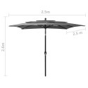 3-POZIOMOWY PARASOL NA ALUMINIOWYM SŁUPKU ANTRACYT 2,5X2,5M