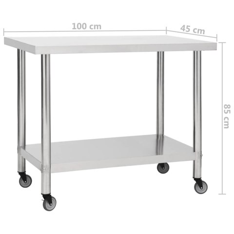 KUCHENNY STÓŁ ROBOCZY NA KÓŁKACH 100X45X85CM STAL NIERDZEWNA