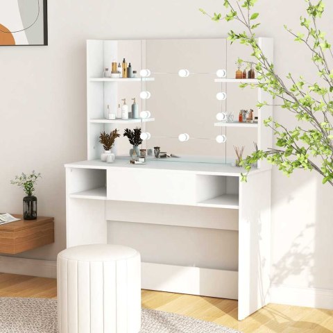 STOLIK DO MAKIJAŻU Z OŚWIETLENIEM LED 100X40X135CM MDF BIAŁY