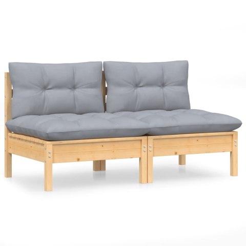 2-OSOBOWA SOFA OGRODOWA Z SZARYMI PODUSZKAMI DREWNO SOSNOWE