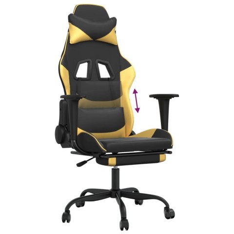 FOTEL GAMINGOWY Z PODNÓŻKIEM CZARNO-ZŁOTY SZTUCZNA SKÓRA