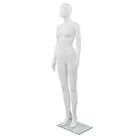 MANEKIN DAMSKI ZE SZKLANĄ PODSTAWĄ BIAŁY BŁYSZCZĄCY 175CM