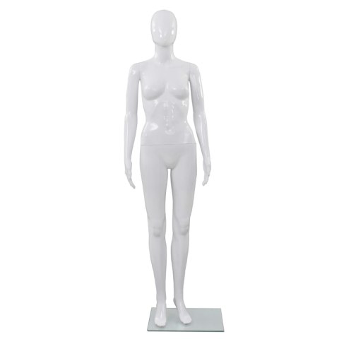 MANEKIN DAMSKI ZE SZKLANĄ PODSTAWĄ BIAŁY BŁYSZCZĄCY 175CM