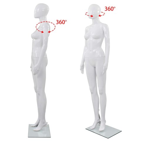 MANEKIN DAMSKI ZE SZKLANĄ PODSTAWĄ BIAŁY BŁYSZCZĄCY 175CM