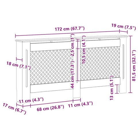 OSŁONA NA KALORYFER GRZEJNIK BIAŁA 172X19X81,5CM MDF
