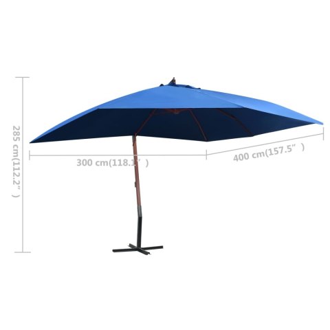 WISZĄCY PARASOL NA DREWNIANYM SŁUPKU 400X300CM NIEBIESKI