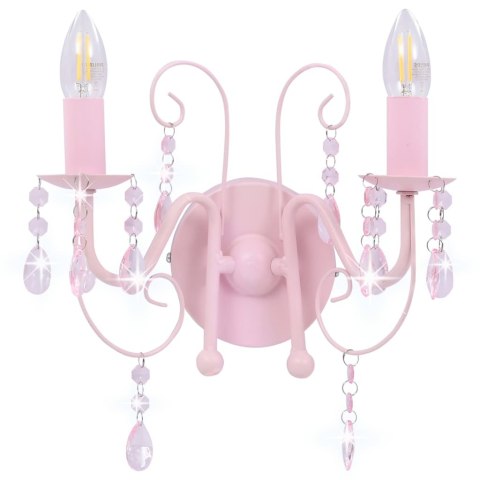 LAMPA ŚCIENNA Z KORALIKAMI RÓŻOWA 2 ŻARÓWKI E14
