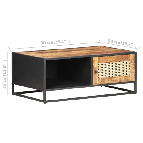 STOLIK KAWOWY 90X50X35CM DREWNO MANGO I NATURALNA TRZCINA