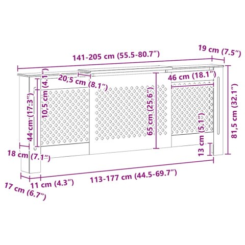 OSŁONA NA KALORYFER GRZEJNIK MDF SZARA 205CM