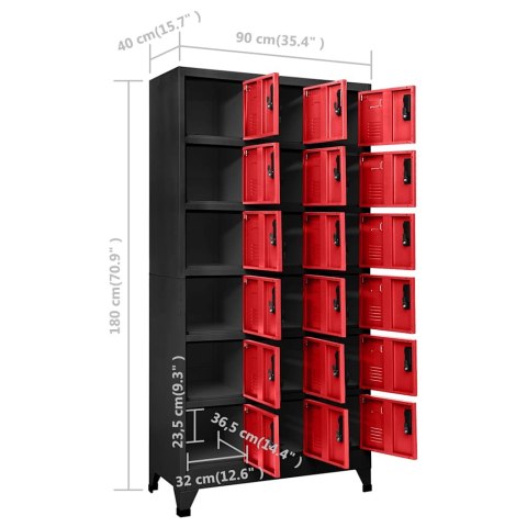 SZAFKA ZAMYKANA NA KLUCZ ANTRACYT/CZERWIEŃ 90X40X180CM STAL