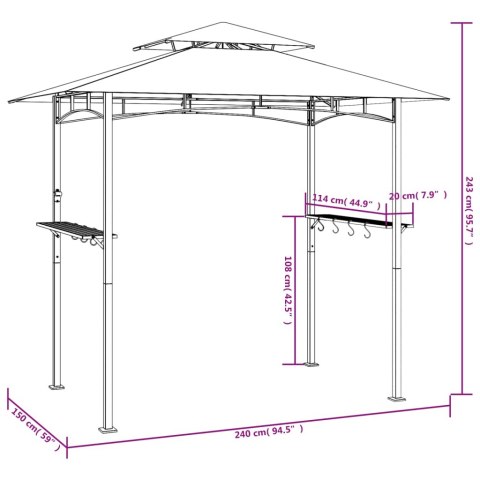 ALTANA GRILLOWA Z PÓŁKAMI ANTRACYTOWA 240X150X243CM STAL
