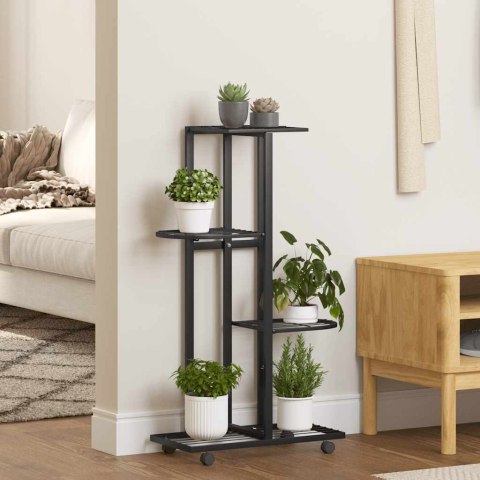 KWIETNIK Z 4 PÓŁKAMI I KÓŁKAMI 44X23X80CM CZARNY ŻELAZNY