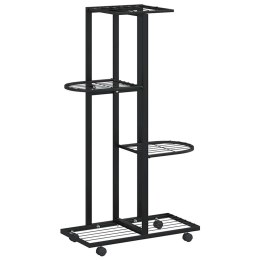 KWIETNIK Z 4 PÓŁKAMI I KÓŁKAMI 44X23X80CM CZARNY ŻELAZNY