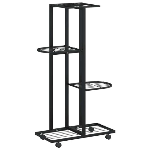 KWIETNIK Z 4 PÓŁKAMI I KÓŁKAMI 44X23X80CM CZARNY ŻELAZNY