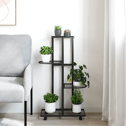 KWIETNIK Z 4 PÓŁKAMI I KÓŁKAMI 44X23X80CM CZARNY ŻELAZNY