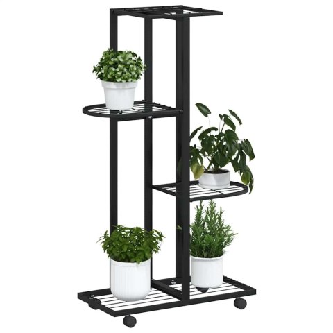 KWIETNIK Z 4 PÓŁKAMI I KÓŁKAMI 44X23X80CM CZARNY ŻELAZNY