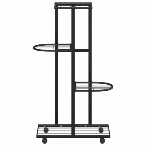 KWIETNIK Z 4 PÓŁKAMI I KÓŁKAMI 44X23X80CM CZARNY ŻELAZNY