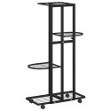 KWIETNIK Z 4 PÓŁKAMI I KÓŁKAMI 44X23X80CM CZARNY ŻELAZNY