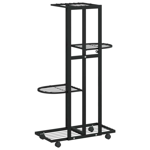 KWIETNIK Z 4 PÓŁKAMI I KÓŁKAMI 44X23X80CM CZARNY ŻELAZNY