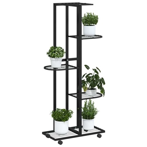 KWIETNIK Z 5 PÓŁKAMI I KÓŁKAMI 44X23X100CM CZARNY ŻELAZNY