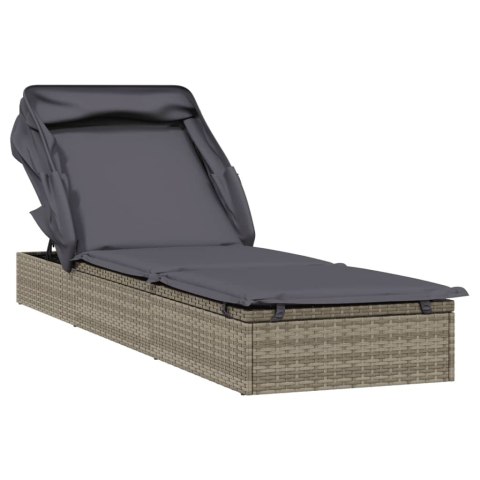 LEŻAK ZE SKŁADANYM DACHEM SZARY 213X63X97CM POLIRATTAN
