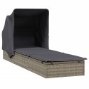 LEŻAK ZE SKŁADANYM DACHEM SZARY 213X63X97CM POLIRATTAN