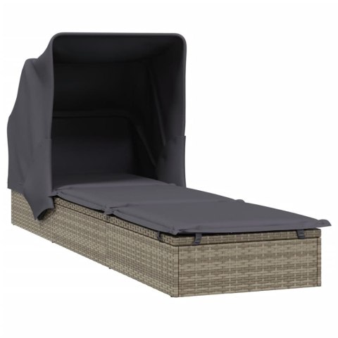 LEŻAK ZE SKŁADANYM DACHEM SZARY 213X63X97CM POLIRATTAN
