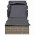 LEŻAK ZE SKŁADANYM DACHEM SZARY 213X63X97CM POLIRATTAN